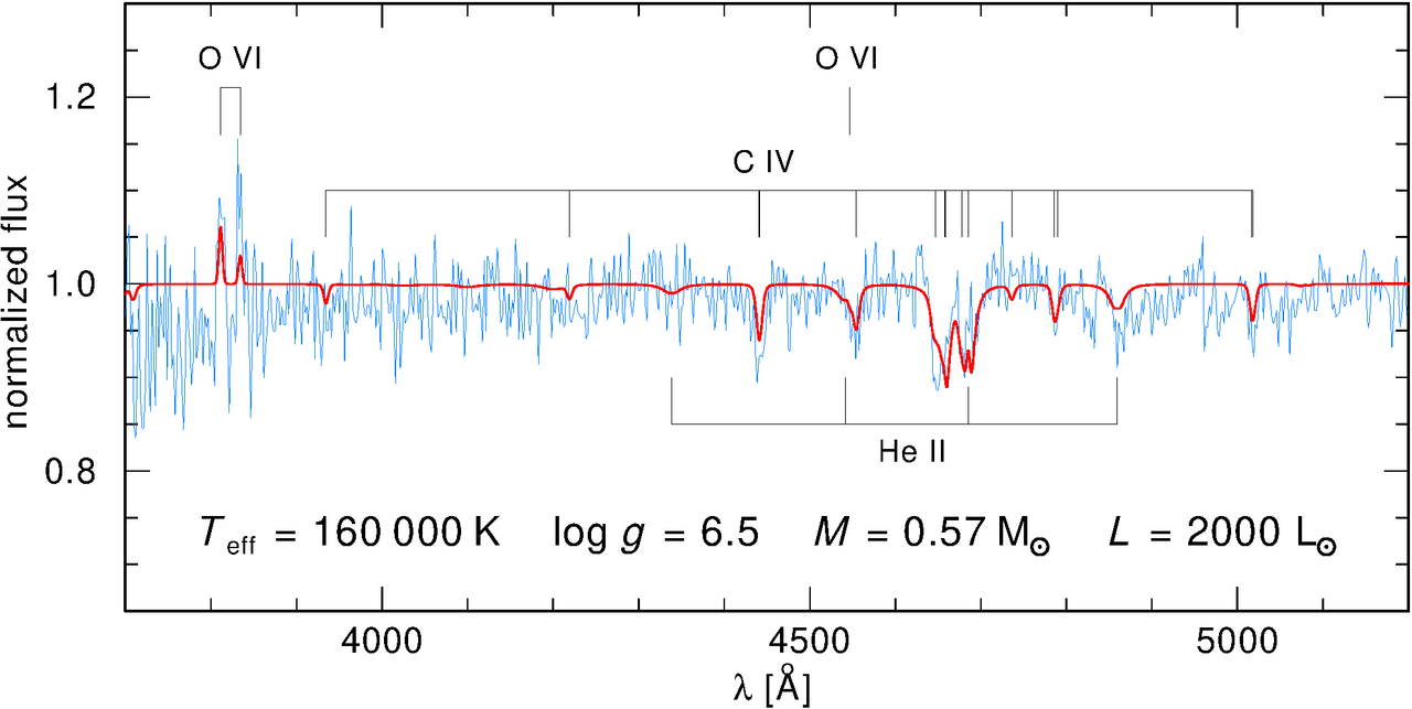 Normalized spectrum of OGLE-GD-WD-0001 together with the best fit.